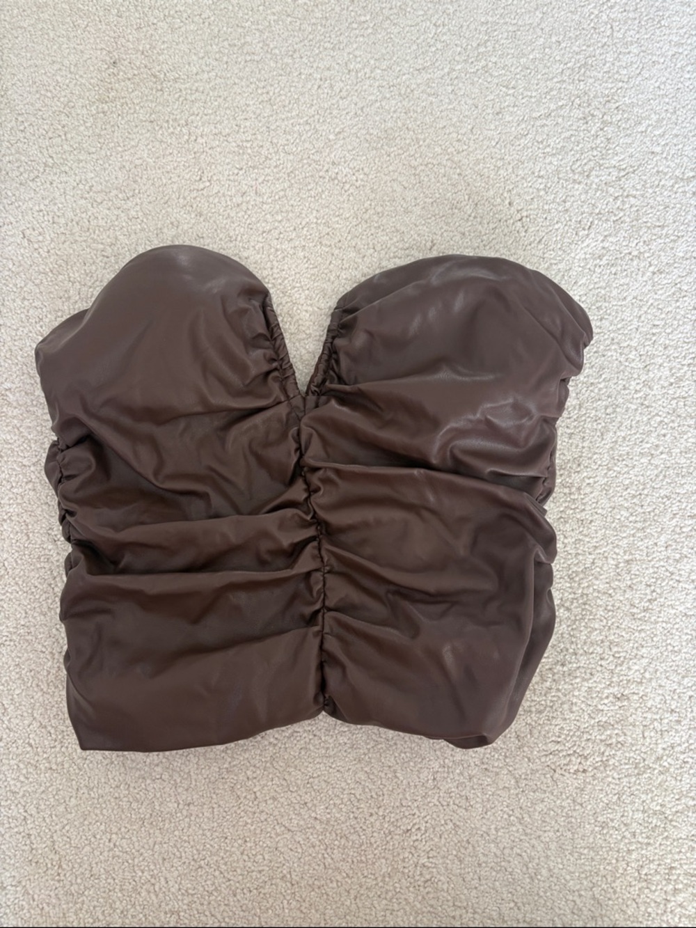 White Fox Boutique Brown Ruched Strapless Crop Top